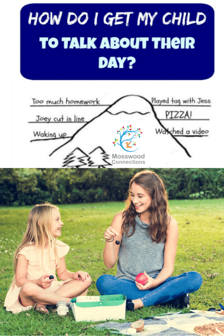 10 Proven Ways to Get Your Kids to Talk About Their Day Including Free Printables. Here are some of our tried and tested tips to get kids to open up and talk. #mosswoodconnections #parenting #autism