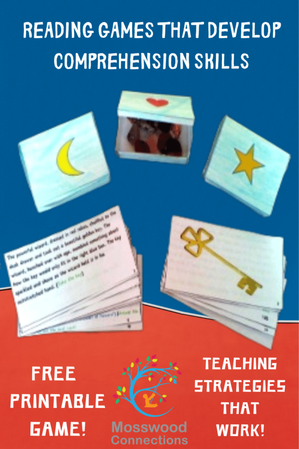 Teaching Strategies and a Free Downloadable Reading Game that Develop Reading Comprehension Skills #mosswoodconnections #reading #readingcomprehension  #readingcomprehension #education #homeschooling