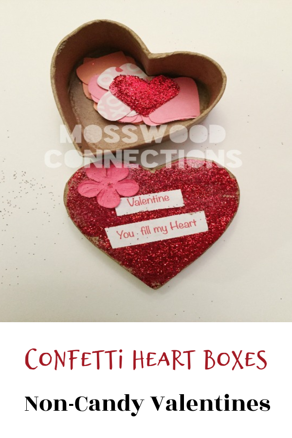 Confetti Heart Boxes Non-Candy Valentines #mosswoodconnections #craftsforkids #Valentine's #non-candyvalentine