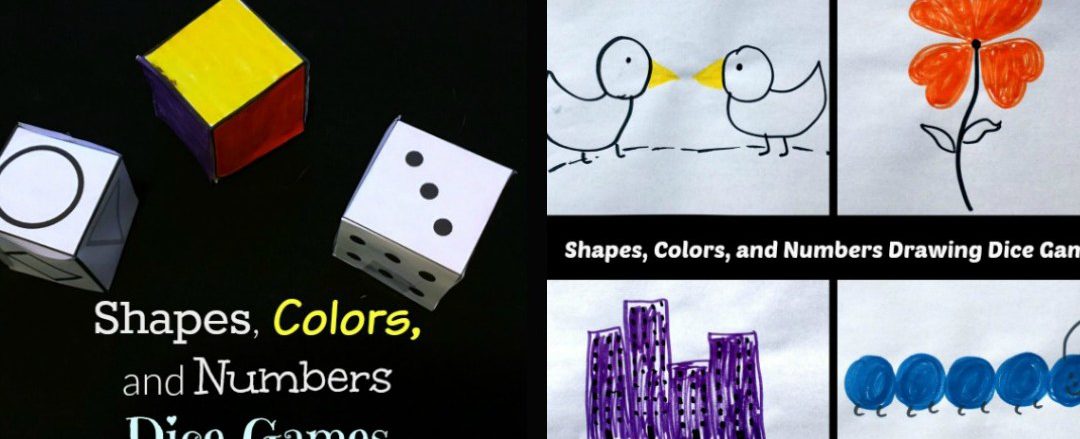 Shapes, Colors, and Numbers Dice Games - drawing games that kids can play by rolling the dice. #mosswoodconnections #shapes #colors #drawing #numbers #education #homeschool