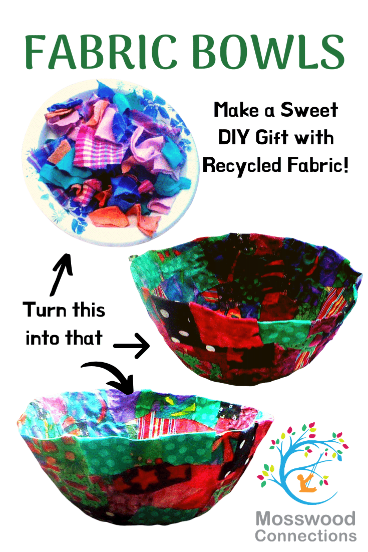 Fabric Bowls made with Recycled Fabric #mosswoodconnections Fabric Bowls made with Recycled Fabric #mosswoodconnections #crafts #diy #kidmadegifts