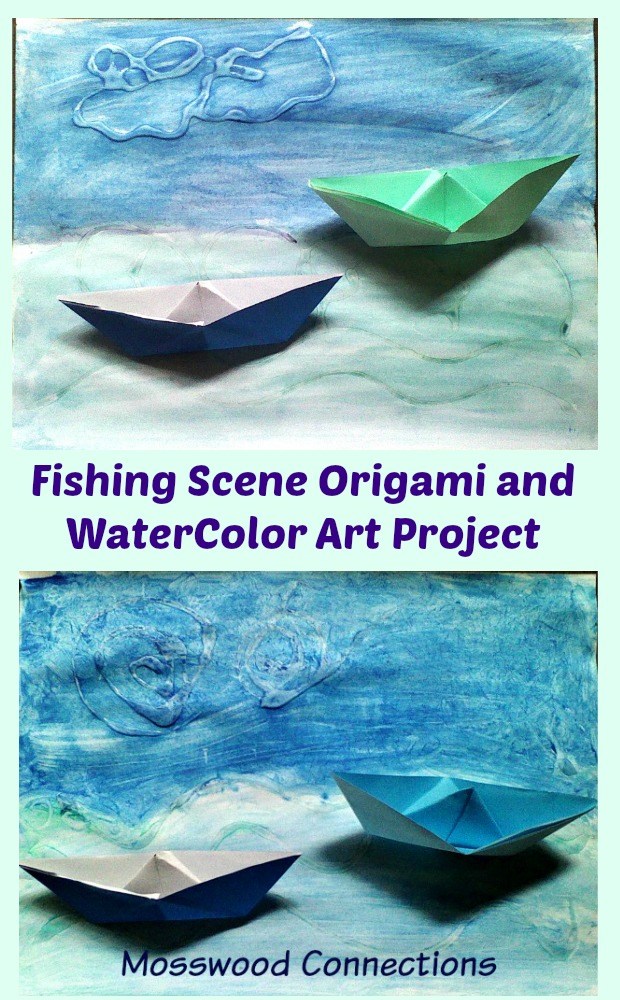 Fishing-Scene-Art-Project-Origami-and-WaterColor-Art #mosswoodconnections #bookinspired #origami #watercolors