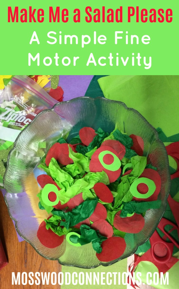 Make Me a Salad Please; A Simple Fine Motor Activity #mosswoodconnections #simplecrafts #finemotor