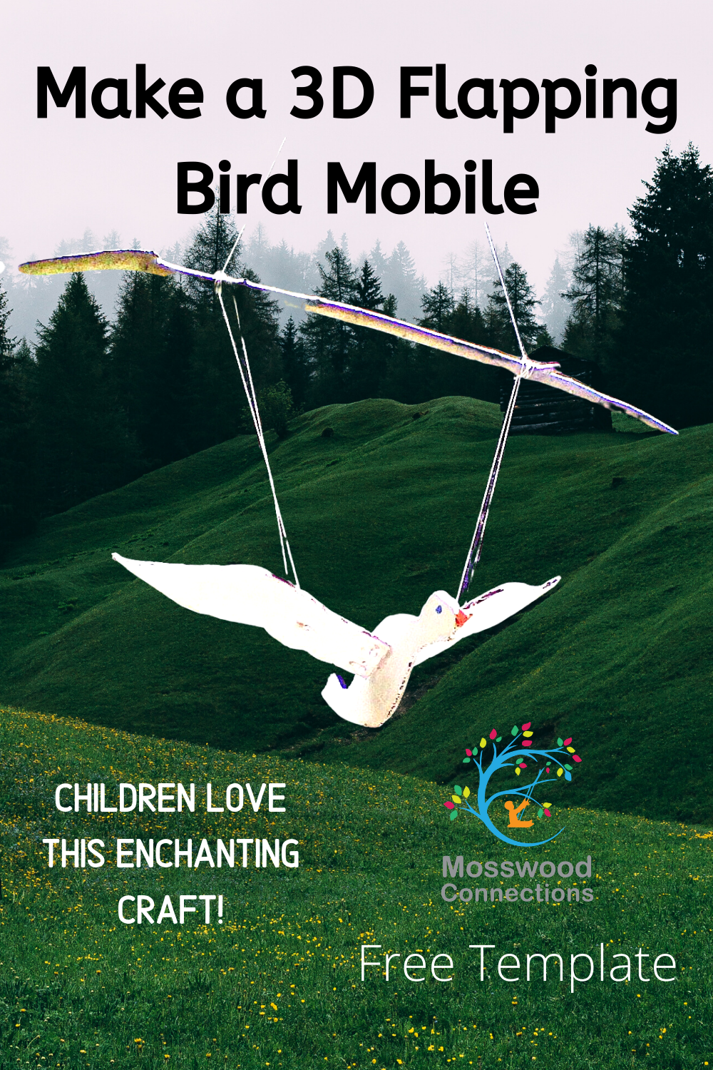 Make a 3D Flapping Bird Mobile with Recycled Cardboard #mosswoodconnections #3Dcrafts #craftsforkids #birdcraft #recycled