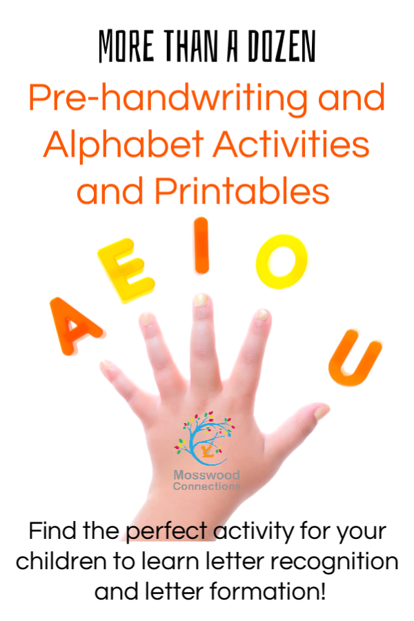 Pre-handwriting and Alphabet Printables #mosswoodconnections #alphabet #handwriting #finemotor #homeschooling 