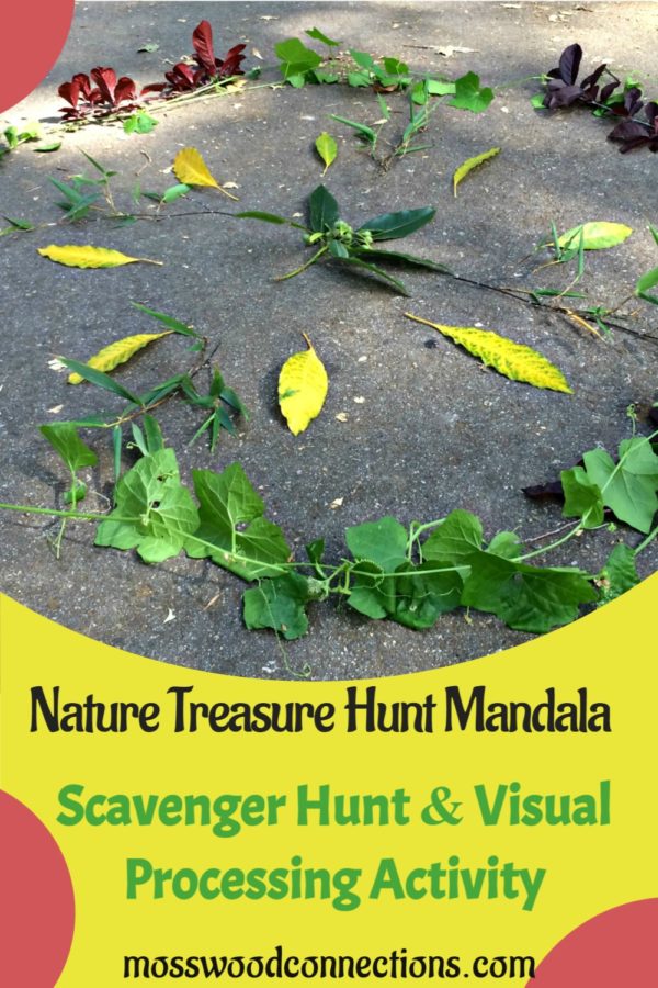 Nature Treasure Hunt Mandala Scavenger Hunt & Visual Processing Activity #mosswoodconnections #visualprocessing #visionskills #mandala #outdoorgames