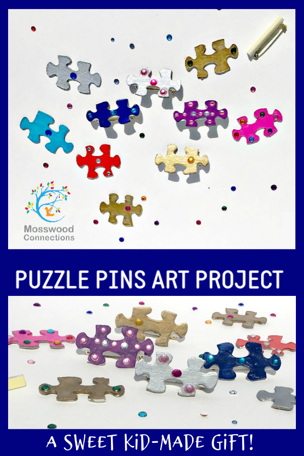 Puzzle Pin Art Project DIY gift made with recycled items. #mosswoodconnections #homemadegifts #craftsforkids #recycledtreasures