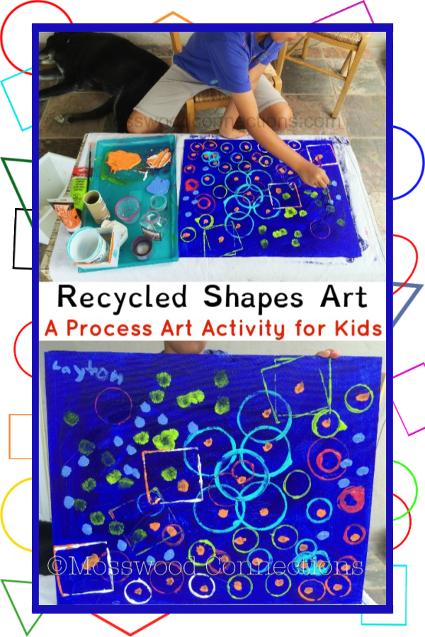 Here’s how to Make Your Recycled Shapes Process Art Project!  #mosswoodconnections #recycledart #shapes #artproject #paintingwithkids #processart