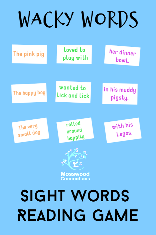 Wacky Words Sight Words Reading Game: your kids will love to learn to read with this activity. #mosswoodconnections #education #sightwords #homeschooling #reading
