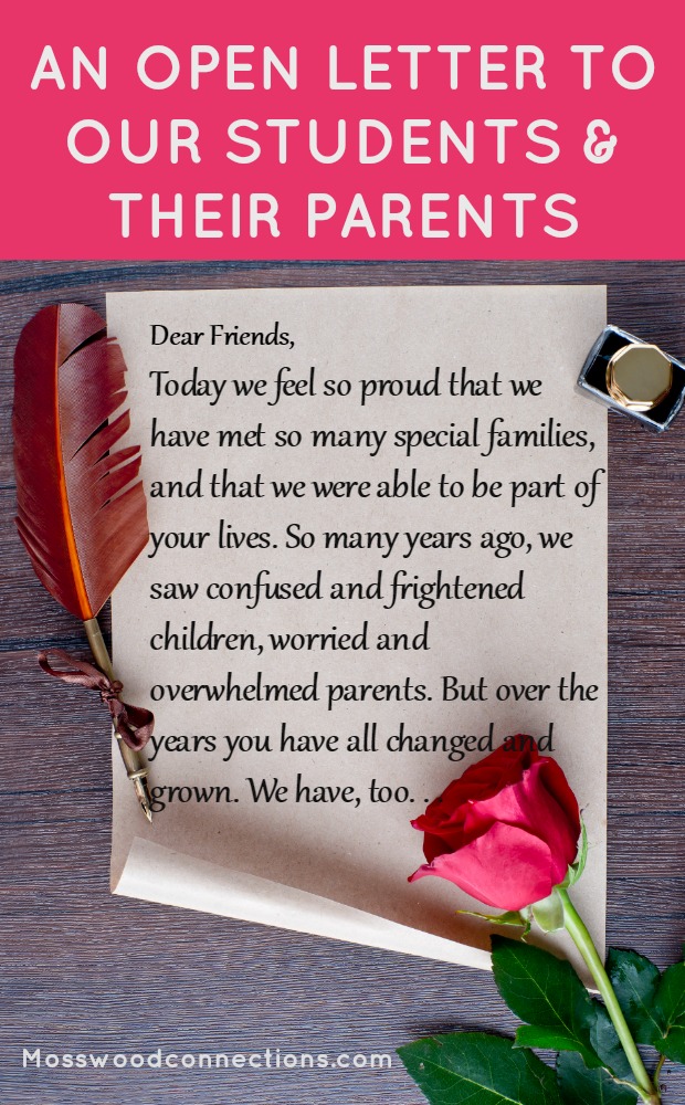 A letter to our students and their parents… #feelinggrateful #parenting #specialneeds #mosswoodconnections
