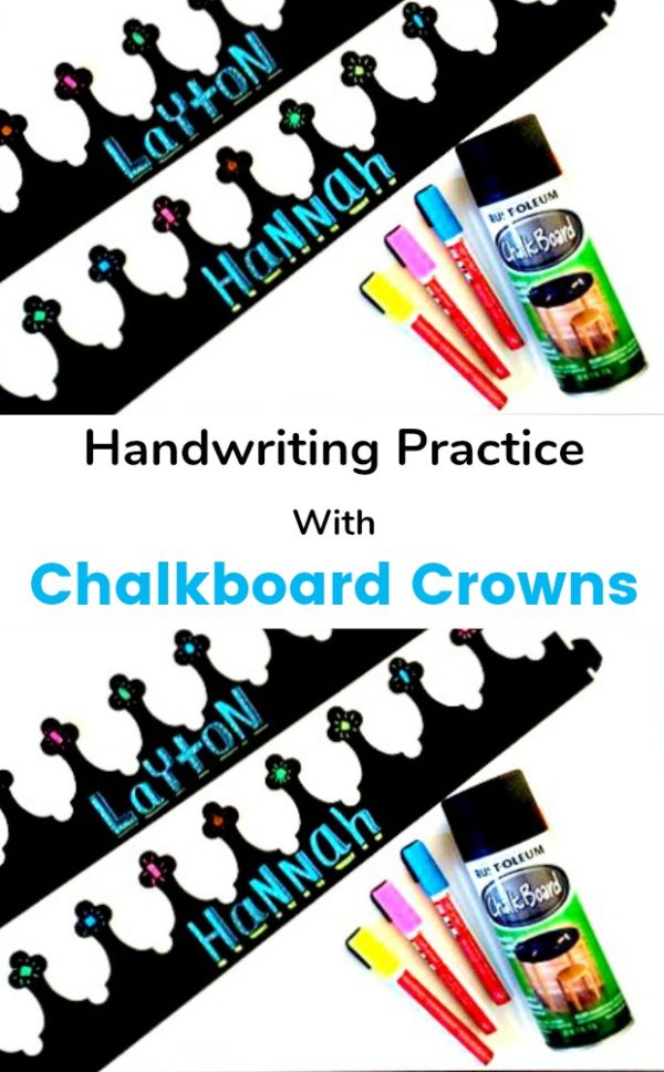 CHALKBOARD CROWNS-HANDWRITING ACTIVITY #mosswoodconnections #craftsforkids #finemotor #preschool #upcycledcrafts