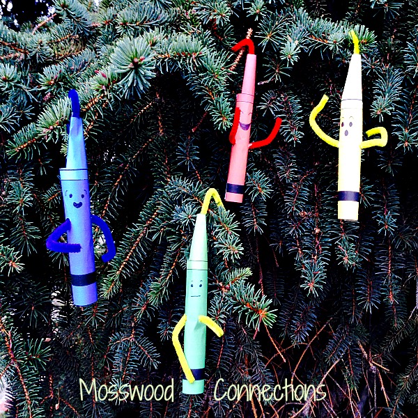  Crayon Ornaments That You Can Play With  #mosswoodconnections #ornaments #picturebooks #TheDaytheCrayonsuit #crafts #holidays 