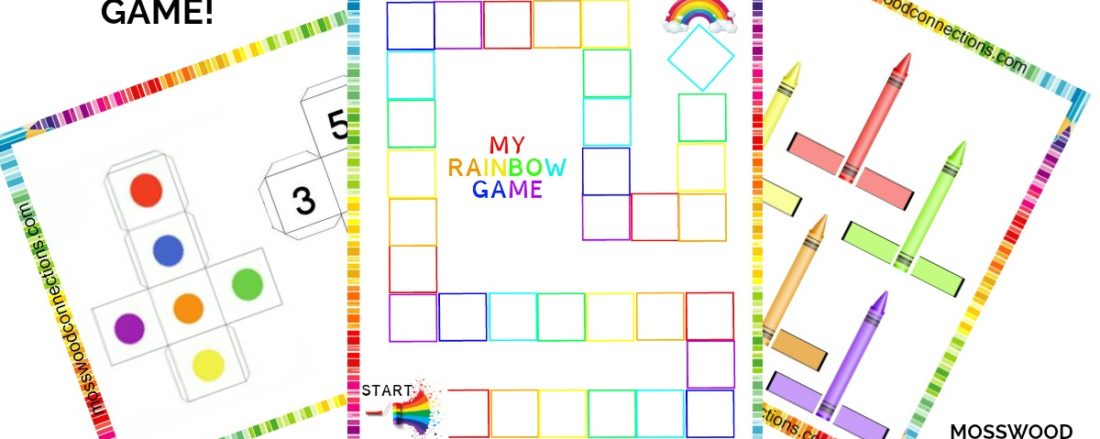 DIY Colors and Numbers Cooperative Rainbow Game Includes Free Printable Game #mosswoodconnections #shapesandcolors #finemotor #preschool #DIYboardgame