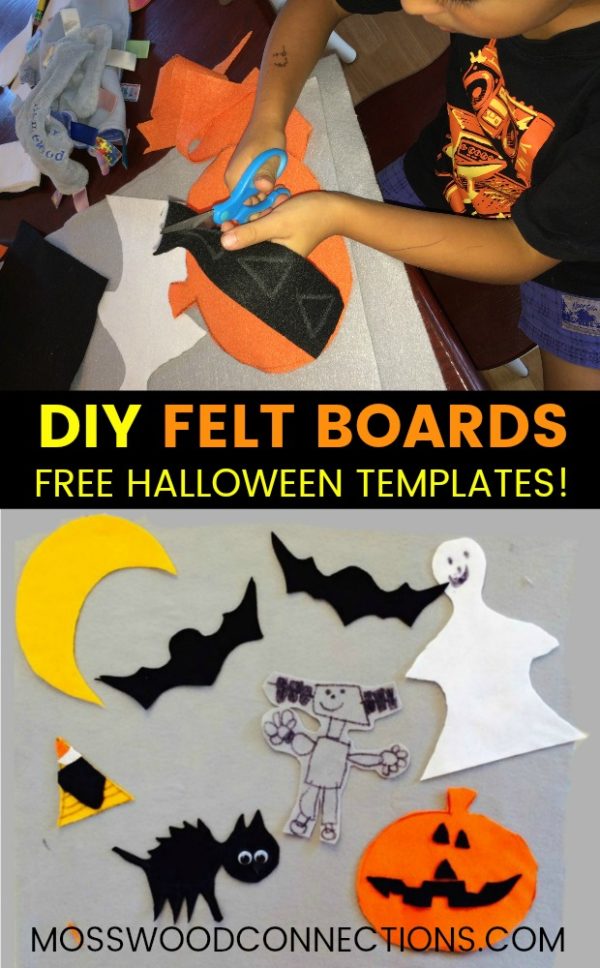 DIY Felt Boards Build Language Skills; Including a Free Printable Template #mosswoodconnections #finemotor #pretend #FeltBoard #Halloween