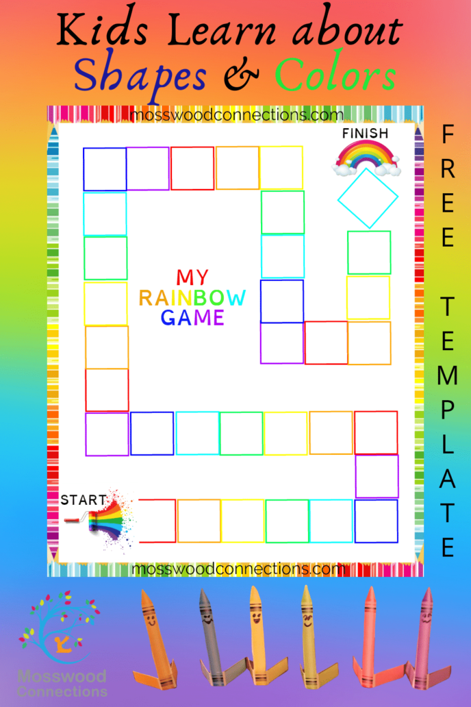 DIY Colors and Numbers Cooperative Rainbow Game Includes Free Printable Game #mosswoodconnections #shapesandcolors #finemotor #preschool #DIYboardgame