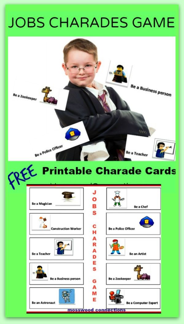 What Job Do You Want Charades Printable Game #mosswoodconnections #charades #confidentkids #pretend #bookextensionactivity