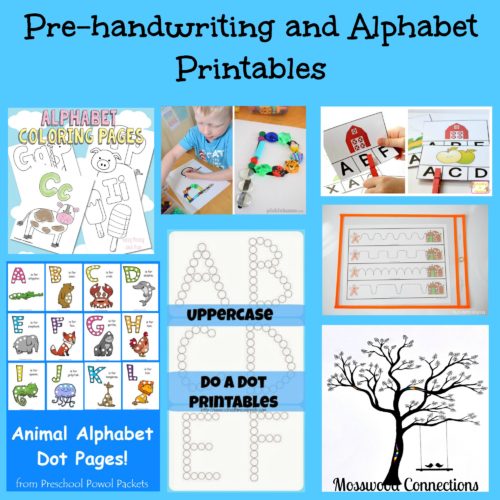 Pre-handwriting and Alphabet Printables #mosswoodconnections #alphabet #handwriting #finemotor #homeschooling 