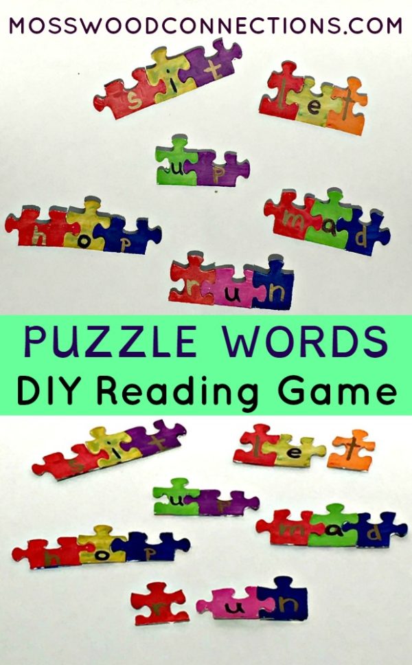 Puzzle Words: DIY Early Reading Skills Activity #mosswoodconnections #learningtoread #reading #educational