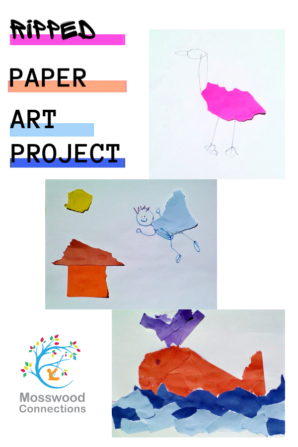 Ripped Paper Art Project Sensory Activities for Kids #mosswoodconnections #craftsforkids #finemotor #constructionpapercraft