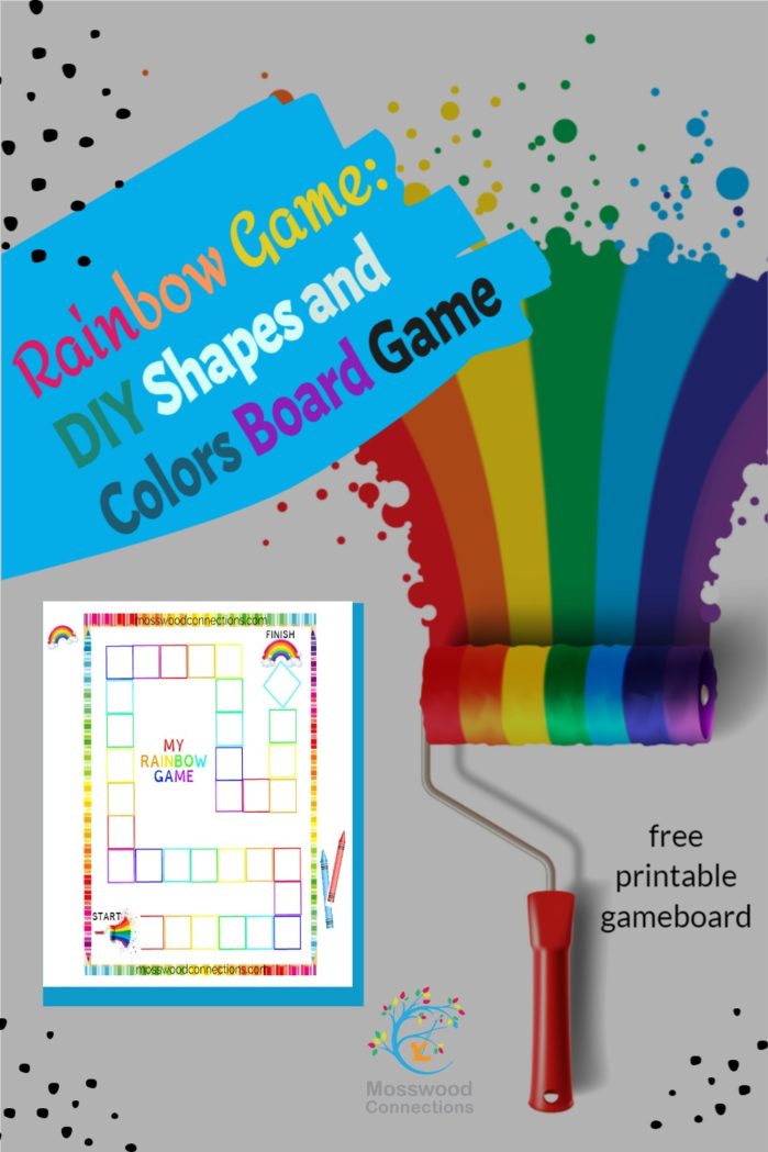 DIY Colors and Numbers Cooperative Rainbow Game Includes Free Printable Game #mosswoodconnections #shapesandcolors #finemotor #preschool #DIYboardgame