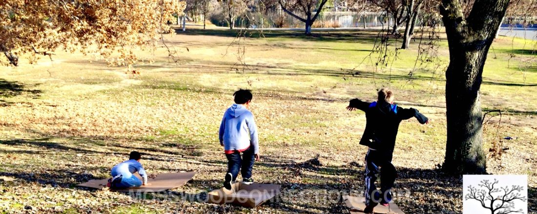 Yesterday the Magic Arrived in Large Cardboard Box. Get outside and go box sledding! #outdoorfun #grossmotor #mosswoodconnections #parenting