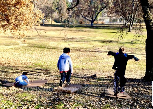 Yesterday the Magic Arrived in Large Cardboard Box. Get outside and go box sledding! #outdoorfun #grossmotor #mosswoodconnections #parenting