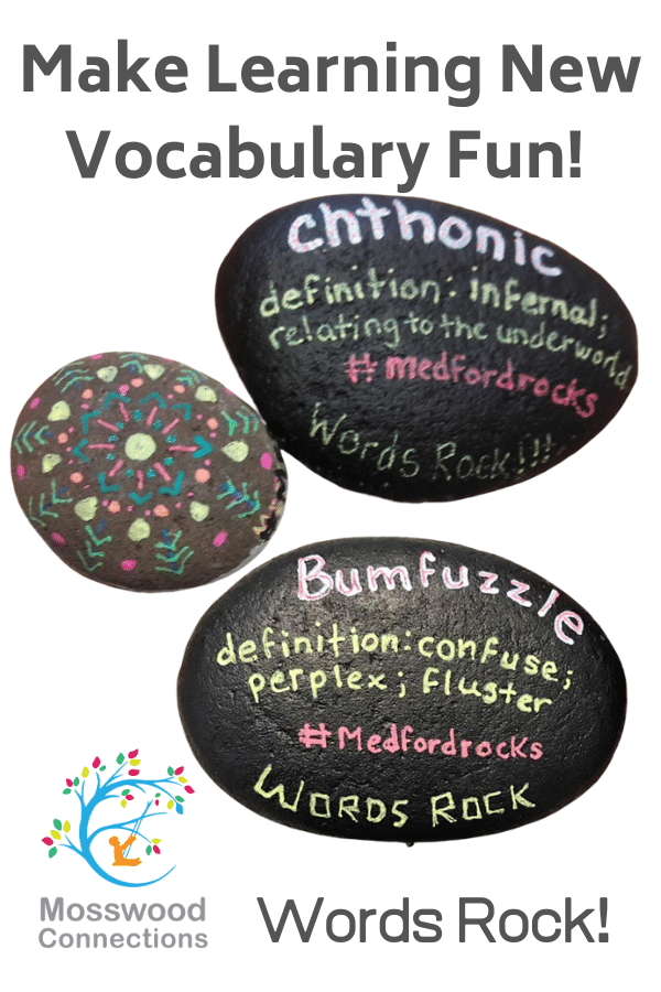 Vocabulary Rocks- Turn Rock Painting into a Vocabulary Game #mosswoodconnections #rockpainting #vocabulary #educational #artproject #wordsrock #homeschool 