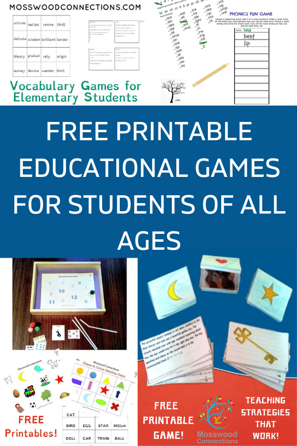 PRINTABLE EDUCATIONAL GAMES FOR STUDENTS OF ALL AGES #mosswoodconnections  #education #literacy #boardgame #freeprintablegame